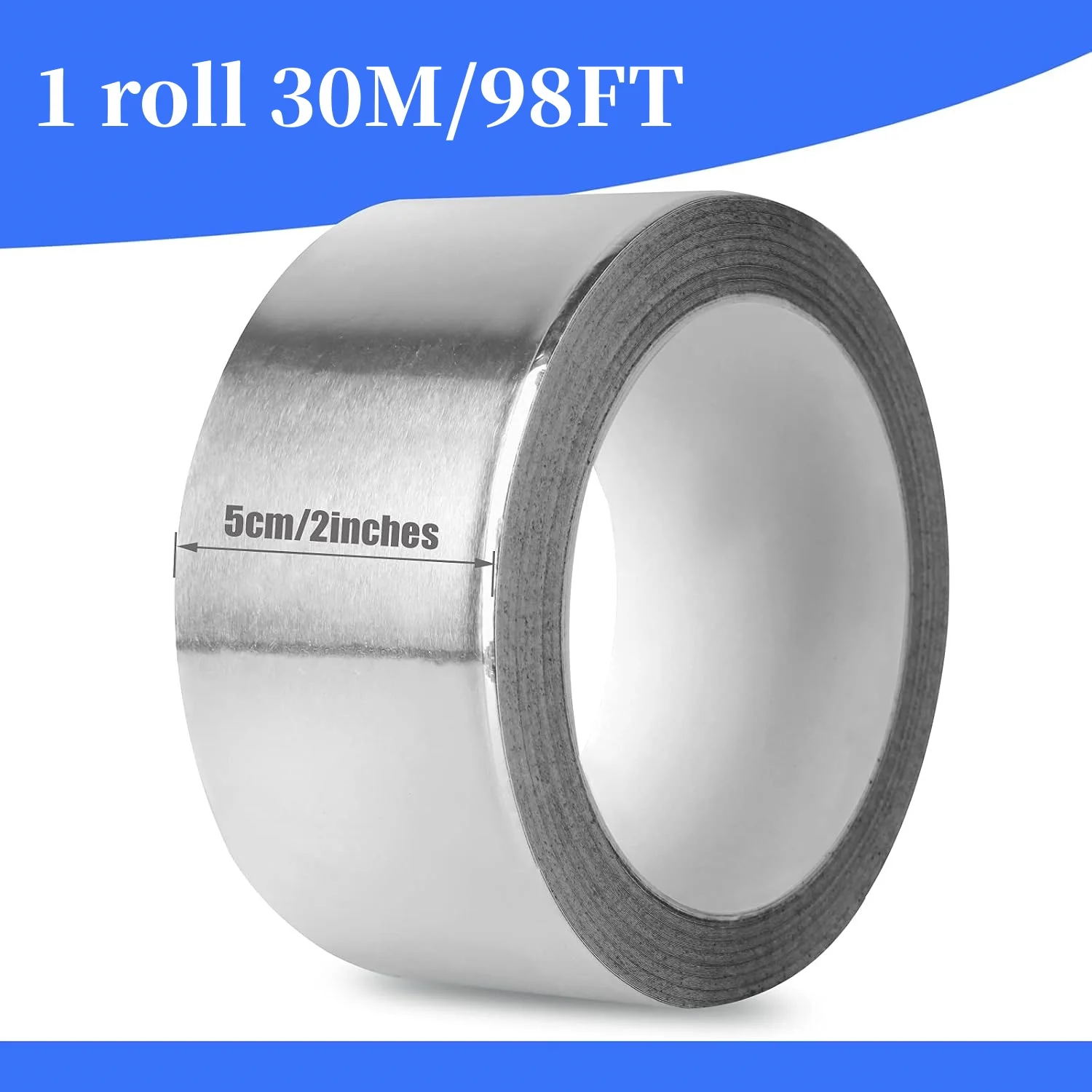 Composite Aluminum Foil Tape, 2 inch X 98 Feet, 1 Roll, Heavy-Duty, Heat-Resistant and UV Resistant, HVAC and Piping Systems