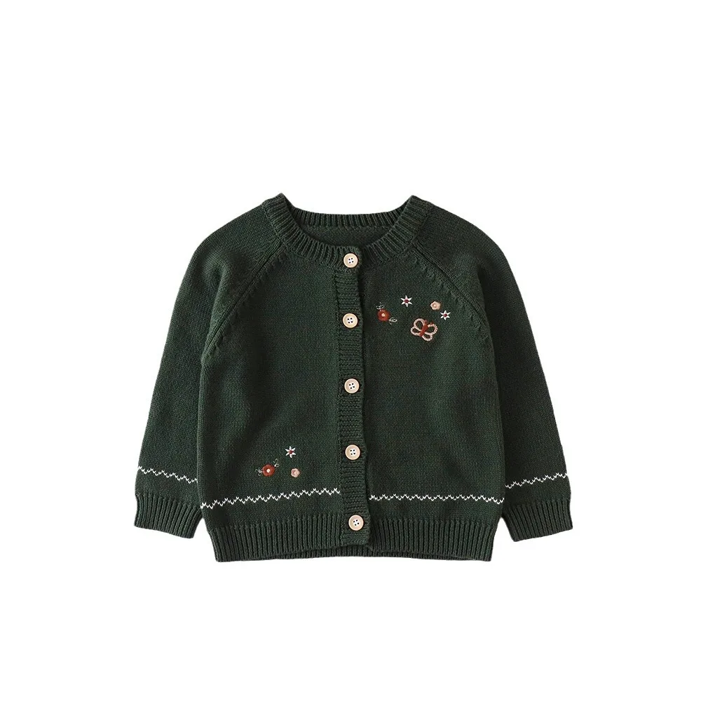 

2024 Autumn Clothing for Baby Girl Toddler Trend Cardigans Embroidered Knitted Baby Girls Outerwear Round Neck Newborn Cardigans