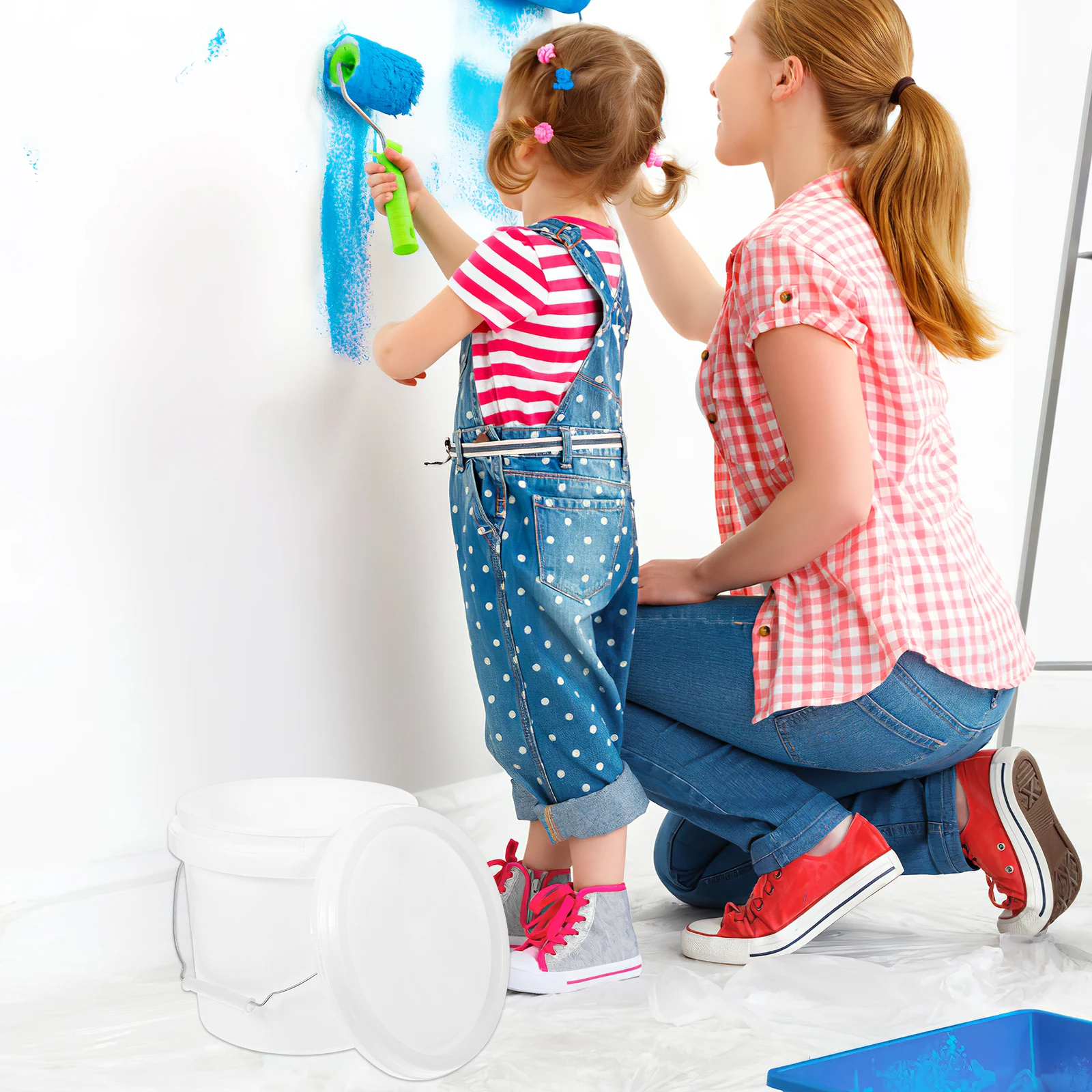 

White ABS Paint Bucket 4L 4Kg Pressure Lid Iron H Lightweight Durable Storage Container Gallon Round Empty Favor