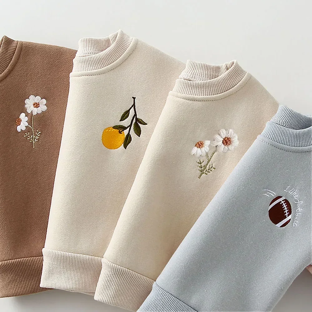 Warm Thicken Kids Baby Clothes Suits Cute Cotton Embroidered Sweatshirt Top + Pant Toddler Boy Girl Tracksuit Clothes Outfits