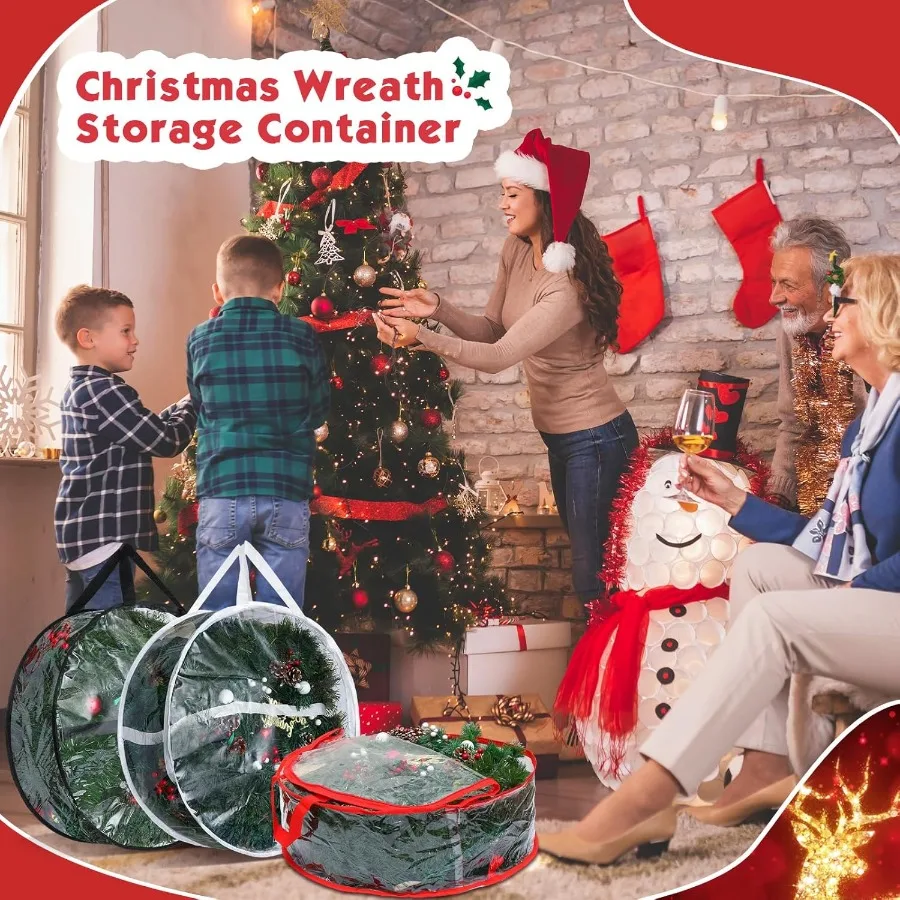 6 قطعة إكليل عيد الميلاد الشفاف حقيبة التخزين إكليل تخزين الحاويات مع تحديد حزام إكليل صندوق تخزين مع مقابض ل ng Garl