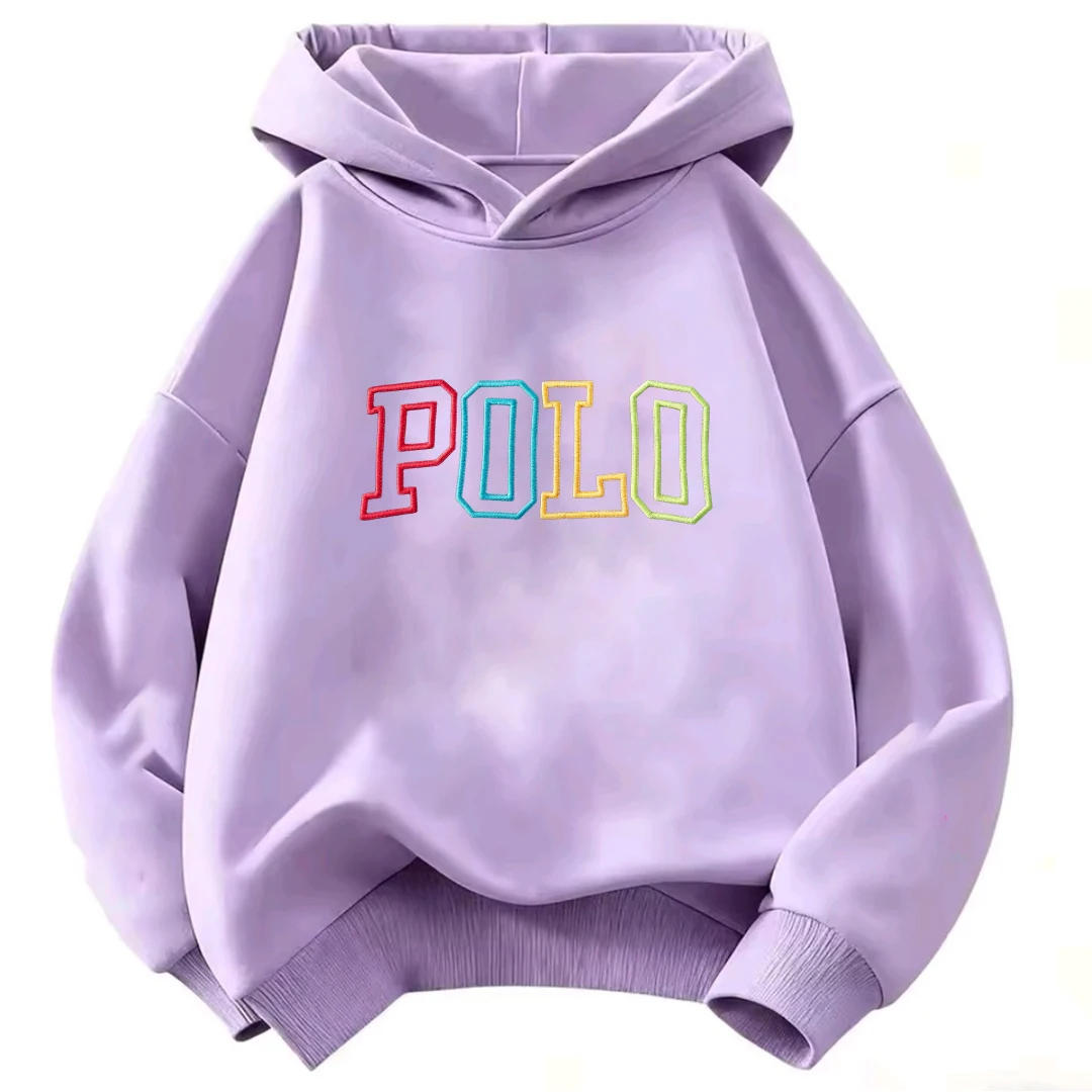 Kids Hoodie Colorful Gradient POLO Letter Print Long Sleeve Pullover Sweatshirt Boy Girl Casual Autumn Children Hooded Outerwear