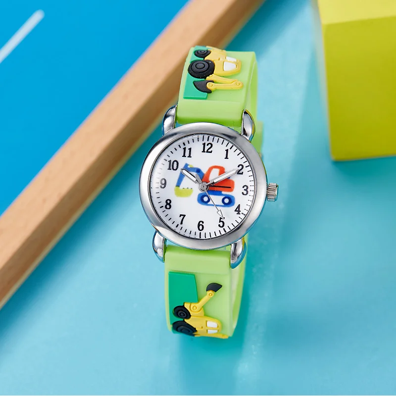 Orologio per bambini3DSilicone Cintura Vita Impermeabile Escavatore Bulldozer Studente della scuola primaria Orologio al quarzo con riconoscimento delle parole