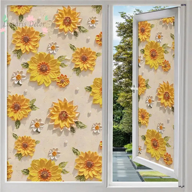 Oil painting cream glass film for bathroom privacy partition door stickers with static electricity