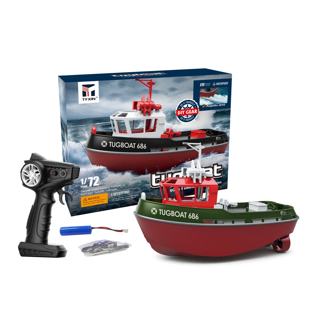 686 2.4G 1/72 Rc Boat Powerful Dual Motor Wireless Electric Remote Control Tugboat Model Toys for Boys Gift