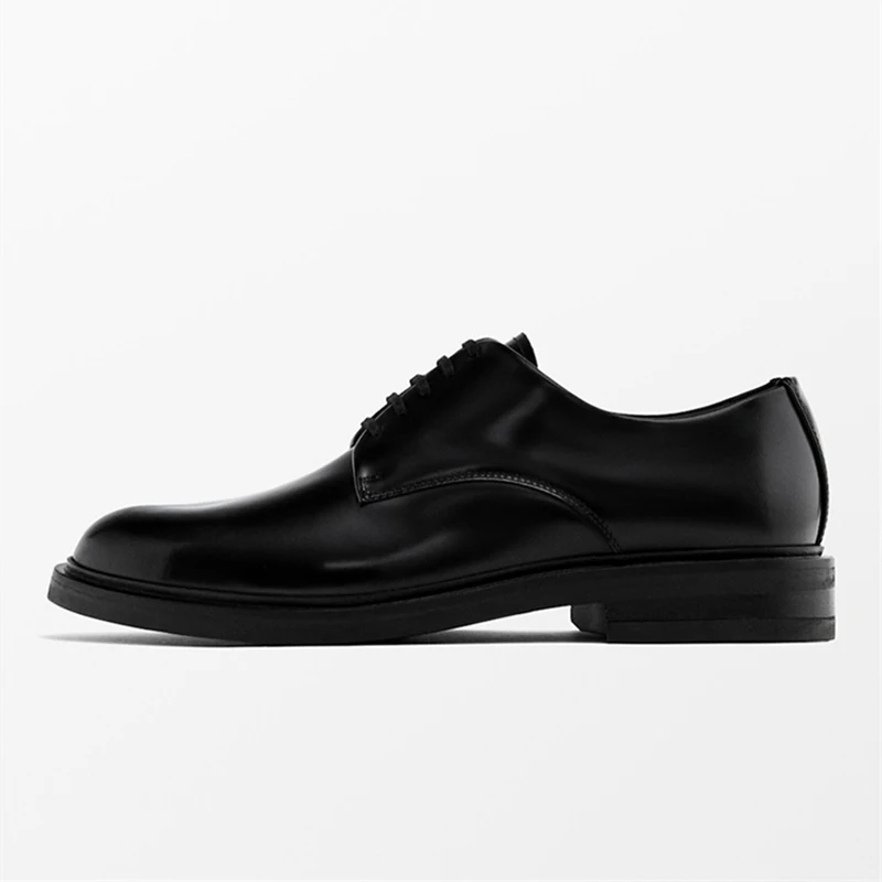 

Linjer Stricklin High Quality Cow Leather Men's Shoes Fashion Business Dress Derby Shoes British Style Black Round Wedding Shoe