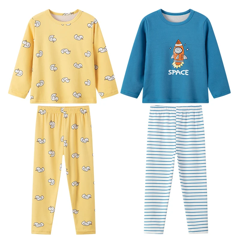 2-Piece Autumn and Winter Fashion Print Children's Long-Sleeved Trousers Casual Joker Boy Suit Sweet and Lovely Girl Warm Home S