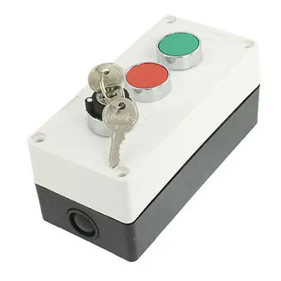 AC 400V 10A Red Green Cap 2 Positions Key Rotary Switch Push Button Control Box