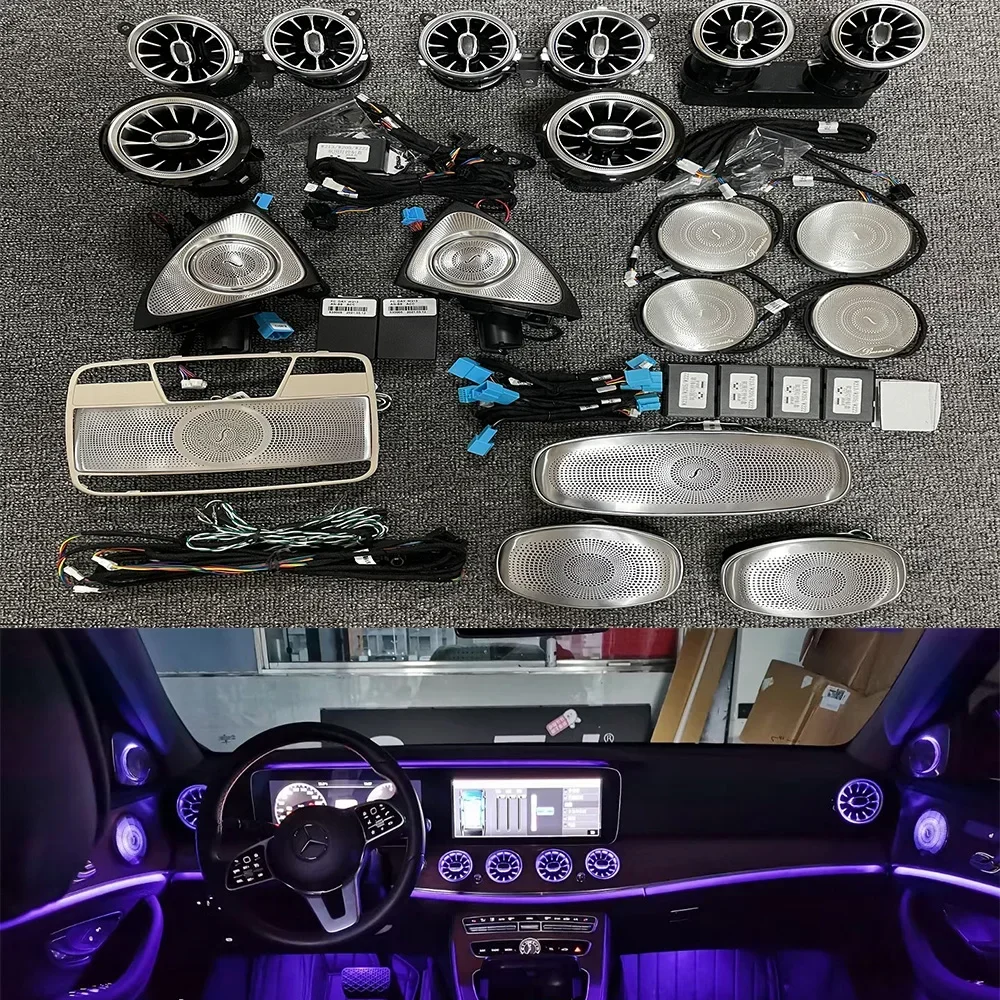64 Colors LED Air Vents 3D Rotating Tweeter Speaker For   W213 E-Class AMG E43 E53 E250 Interior Ambient Light