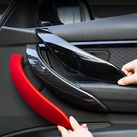 탄소 섬유 자동차 인테리어 문짝 핸들 트림 커버, BMW 3 시리즈 4 시리즈 F30 F34 F36 F32 F33 2013-2019 팔걸이 핸들 커버