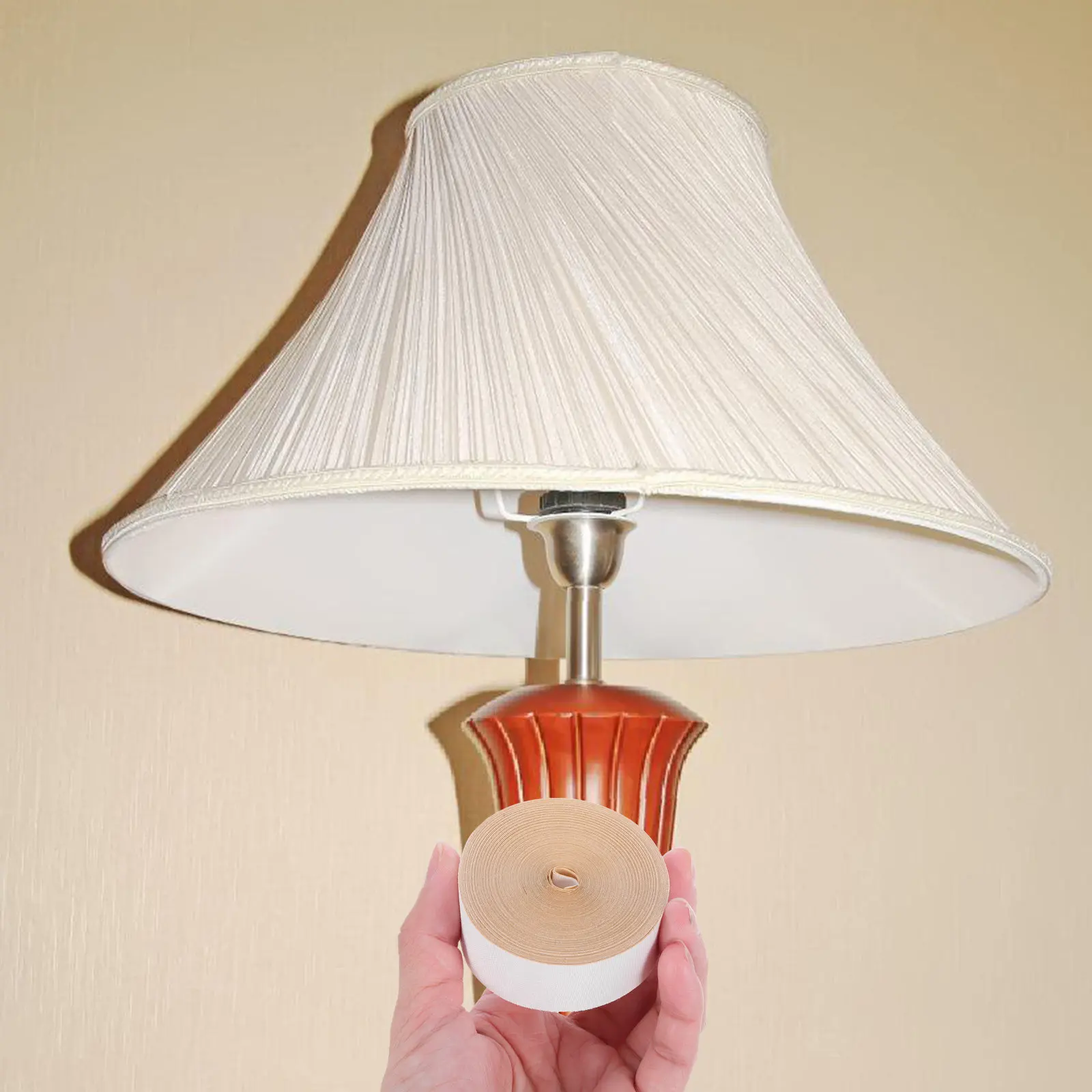 5M Self-Adhesive Lamp Shade Edging Tape Natural Linen Fabric for DIY Lampshade Making Edge Protection Elegant Finish Bedroom