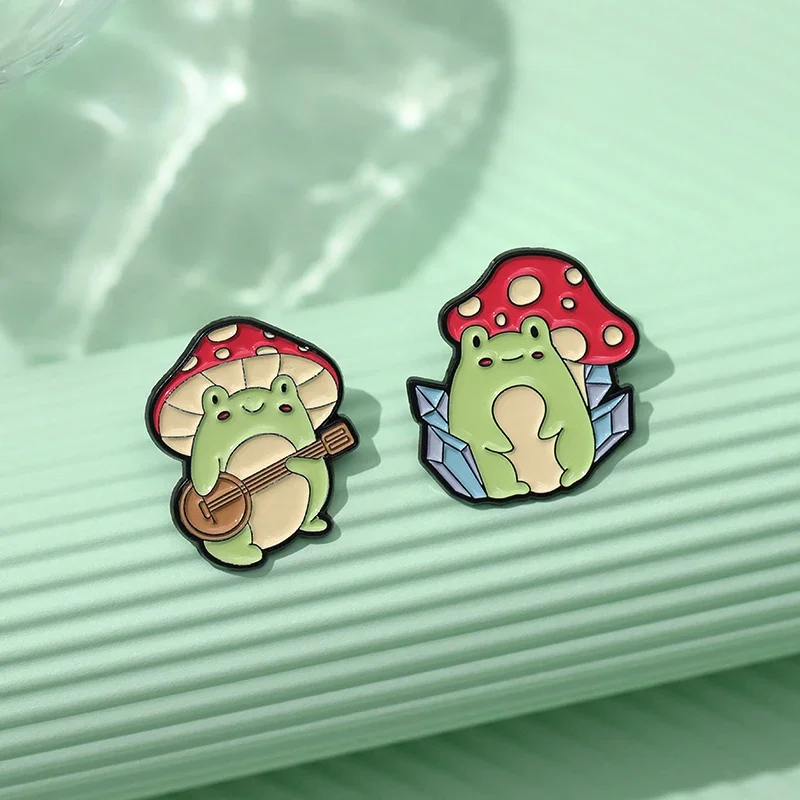 Mushroom Frog Brooch Badge Enamel Pin Custom Jewelry Animal Guitar Gift Friends Children Backpack Hat Fashion Accessories