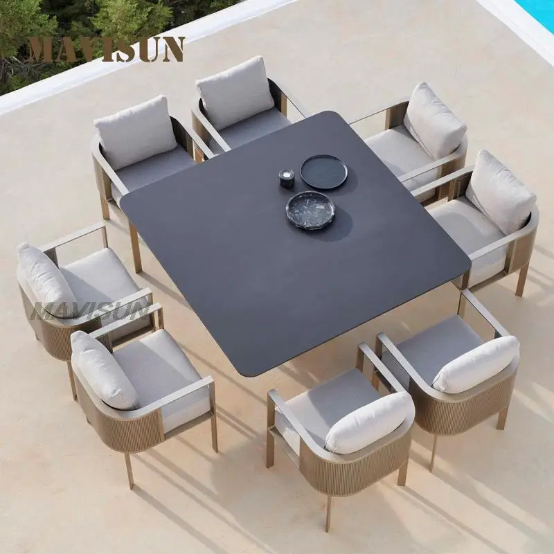 Garden Tables Combination 1-Person Sofas Double Seat Chairs Stainless Steel Gartentisch Rectangle Slate Table Patio Furniture