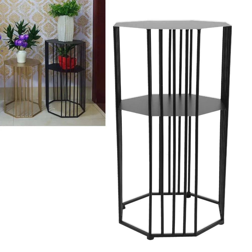 2‑Layer Wrought Iron Side Table End Sofa Table Storage Shelf for Living Room Black