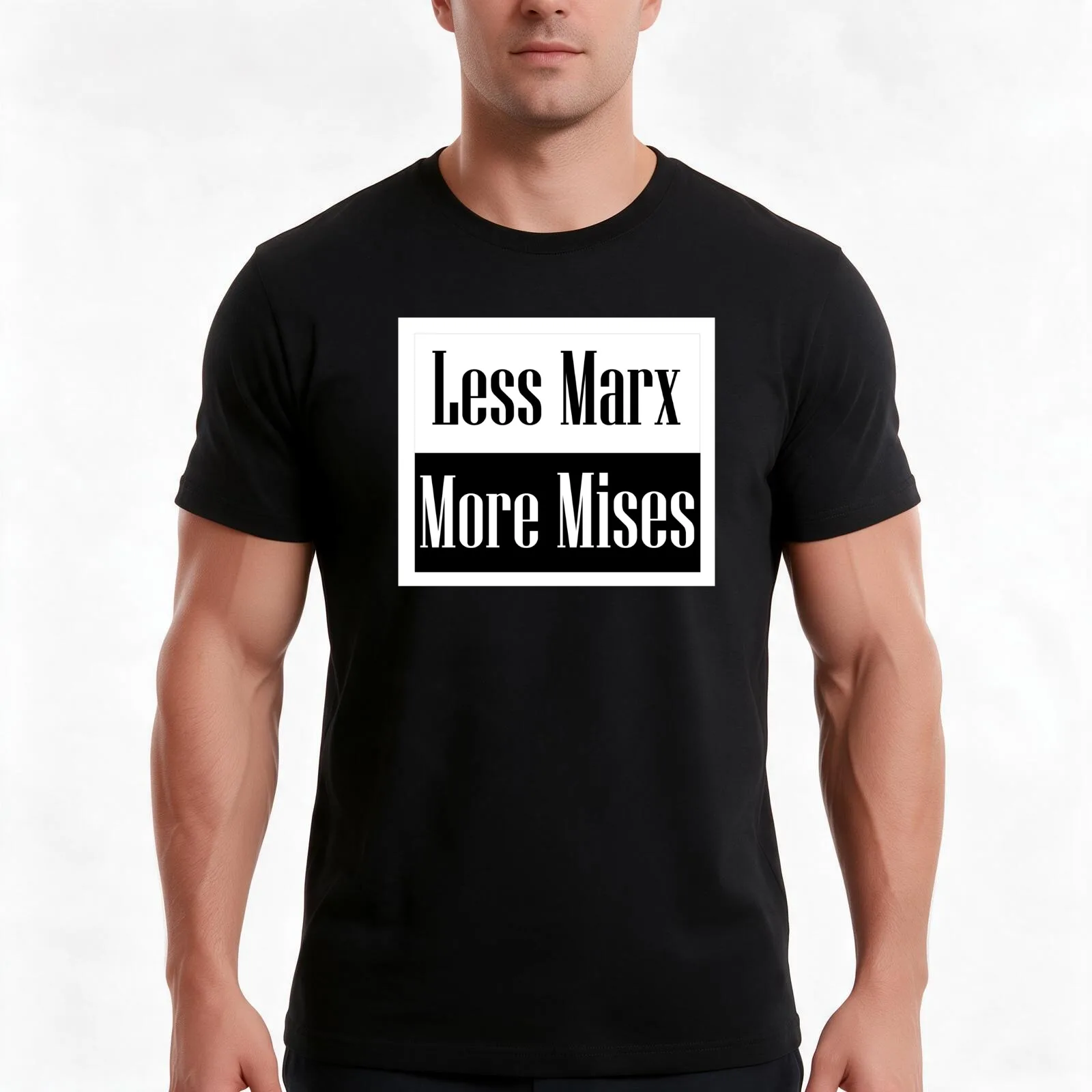 Less Marx More Mises Print T-Shirt, Summer Casual Cotton Tee, Oversized Streetwear Tops, Vintage Graphic Print, Unisex Men Women