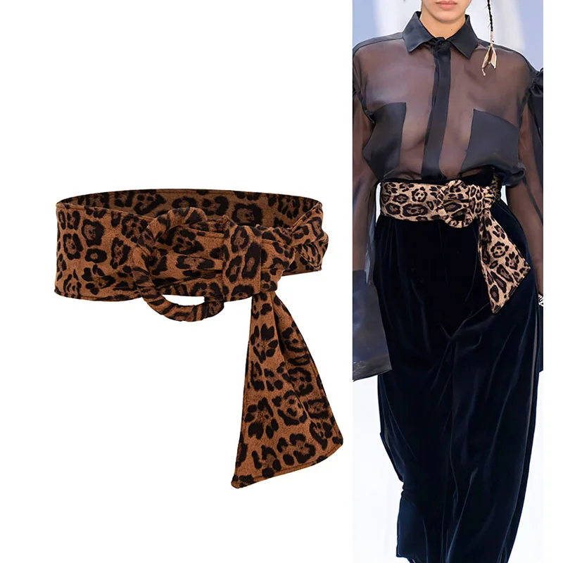

Fashion Leopard Wide Waist Belt for Women Soft Wrap Around Self Tied Waistband for Dress Accessories Ladies Sash Waist Belt