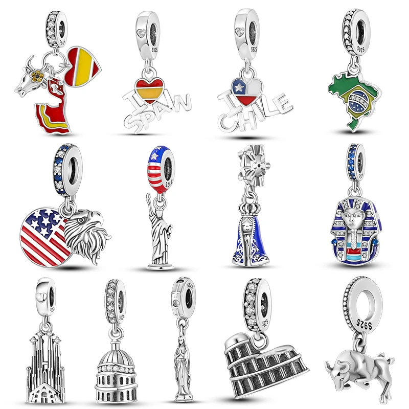 BAMELA 925 Sterling Silver Spanish Bullfighting Charms Love Spain Chile Brazil Exotic Bead Charms  plata de ley For Bracelet