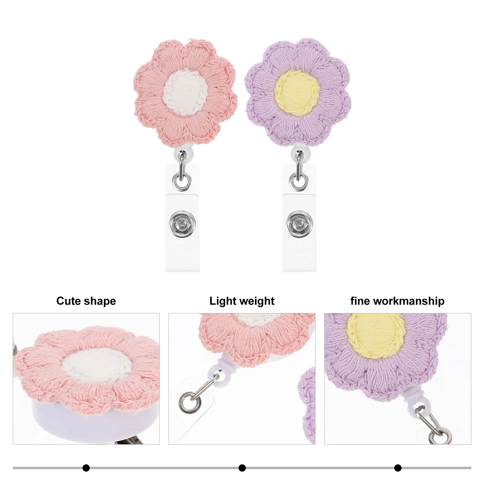 2Pcs Sunflower Style Retractable Badge Holder Felt ABS Material Secure Name Tag Reel Clip for Students Nurses Workers Belt