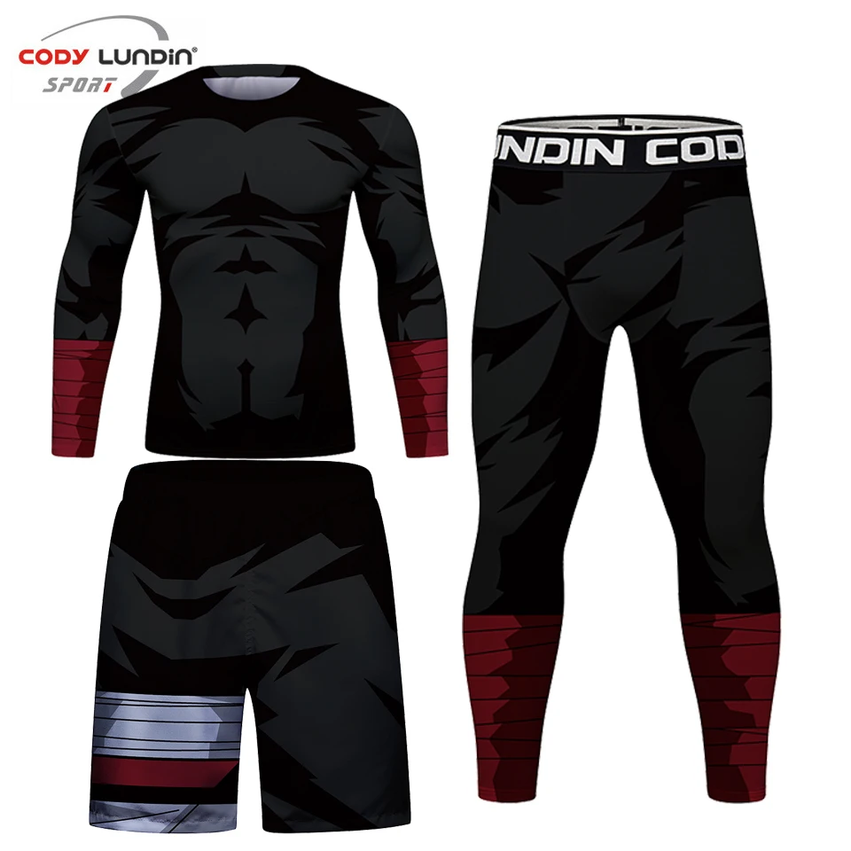Zestaw bokserski MMA koszulki kompresyjne + spodnie Rashguard dla mężczyzn BJJ Kickboxing obcisłe koszulki spodenki Muay Thai MMA Fightwear Sportsuit
