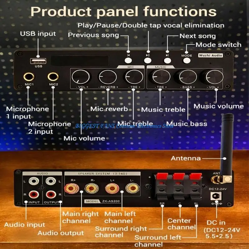 2.0/5.0/5.1チャネルBluetooth互換サウンドパワーアンプモジュール200Wアンプボード処理モジュールアクセサリ
