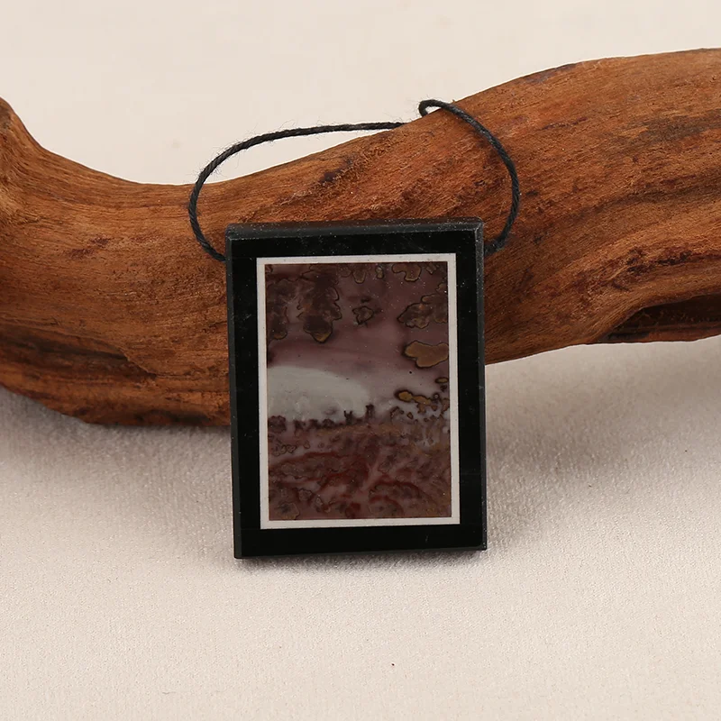 

Natural Chohua Jasper and Obsidian Picture Frame Pendant Beads for Jewelry Making, Handmade Natural stones beads 36*27*5mm 12.8g