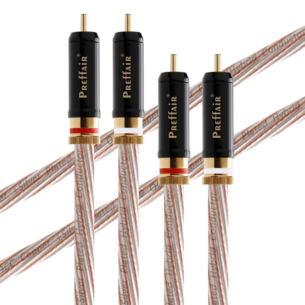 Preffair 7N OCC versilbertes gemischtes Weben 2RCA-Audiokabel Audiokabel 24K vergoldeter Stecker HIFI 2RCA auf 2RCA-Kabel