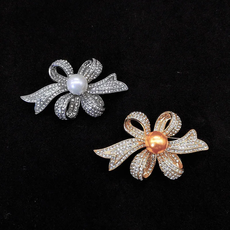 

Брошь с бриллиантовым жемчугом, элегантная брошь с бантом, модная булавка для одежды и аксессуаров