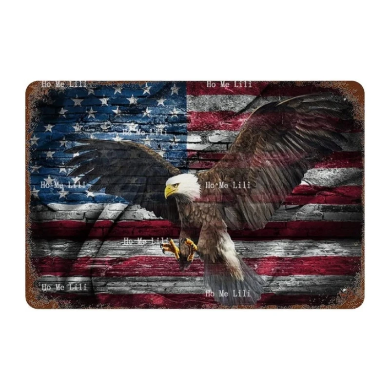 Larkverk Usa American Mad Eagle Flag Metal Tin Sign Wall Decor Man Cave Bar Us United States Flag Man Cave