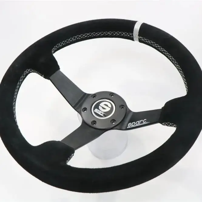 14 inch Suede Steering Wheel,Universal Deep Concave Racing Sports Steering Wheel with White Line