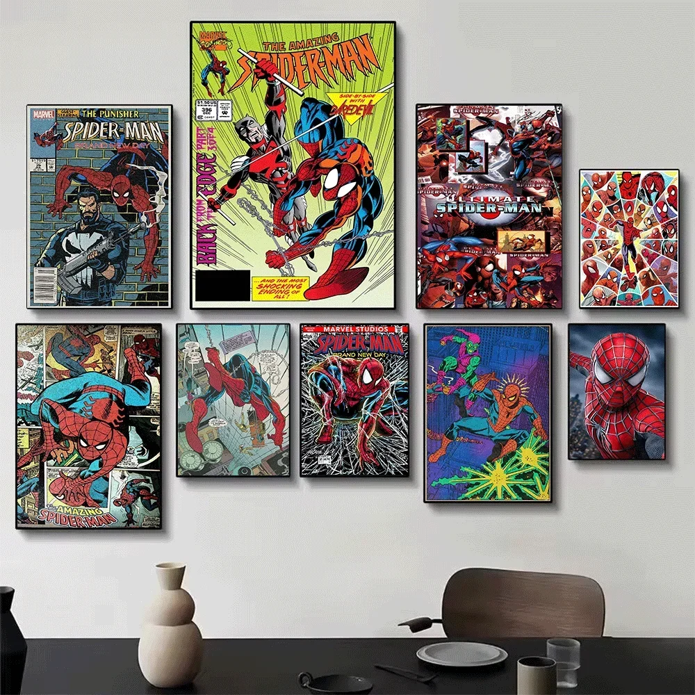 Movie Marvel Posters SpiderMan Wall Art Hand-Painted Vintage Style Three Actors Home Decor Canvas Paintings Murals Gifts