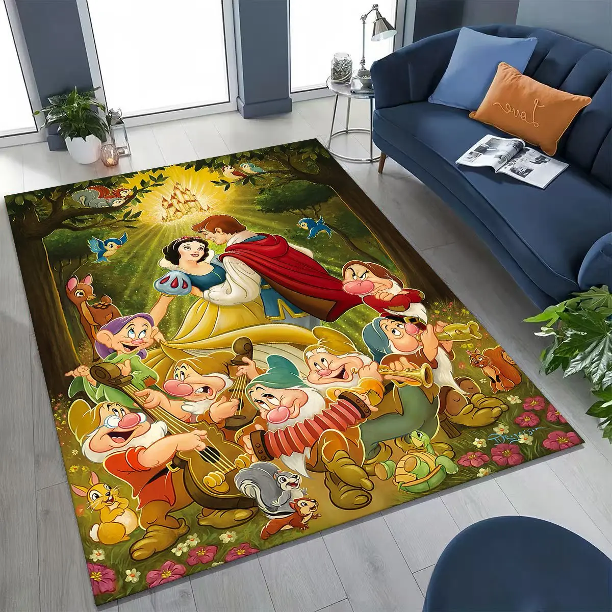 

Snow White Princess Cartoon Fairy Tales Rug for Bedroom Living Room Sofa Home Doormat Decor, Large Kids Play Non-slip Floor Mat