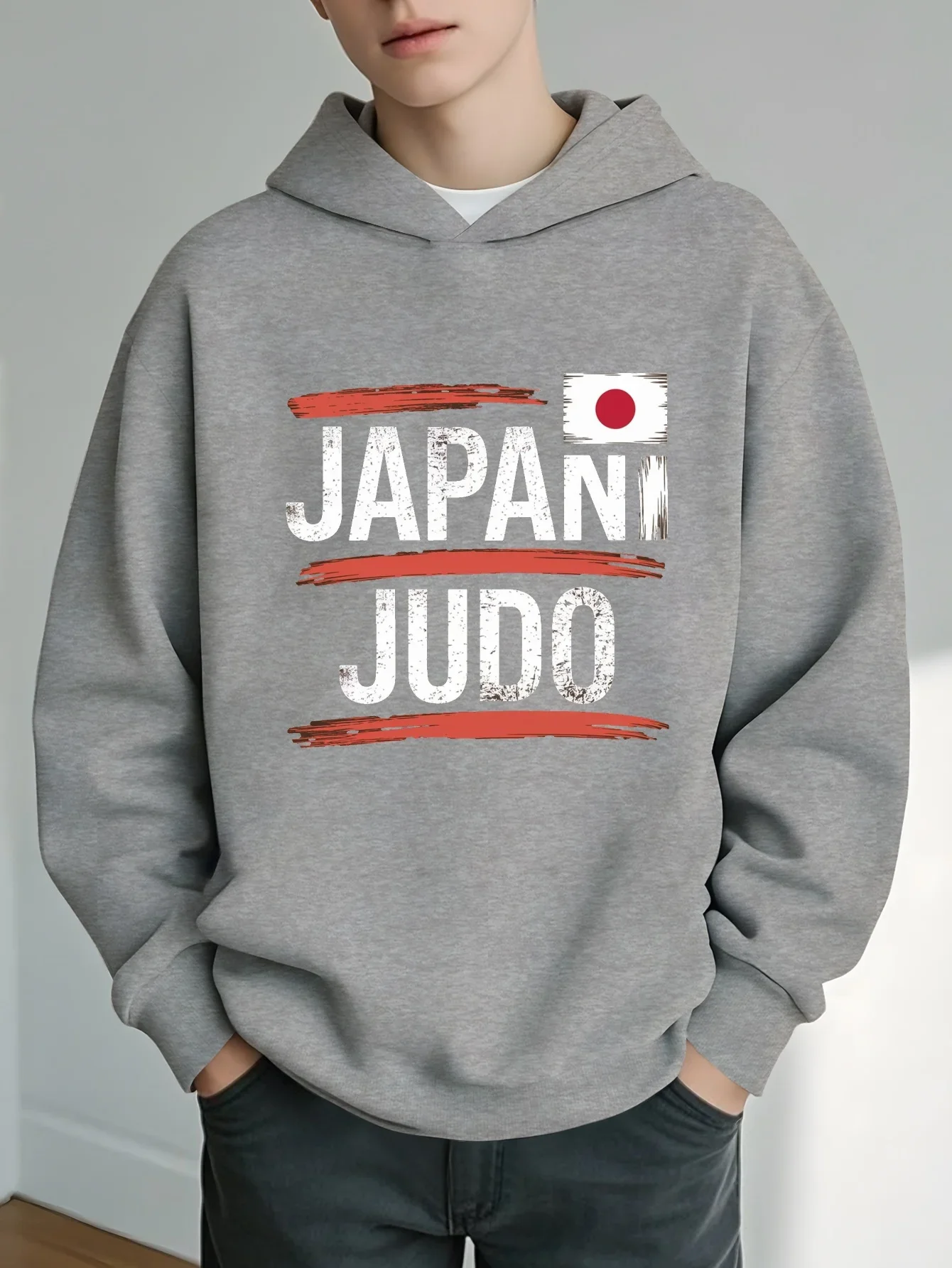 Japan Judo Flag Brushstroke Design Size boys hooded sweatshirt