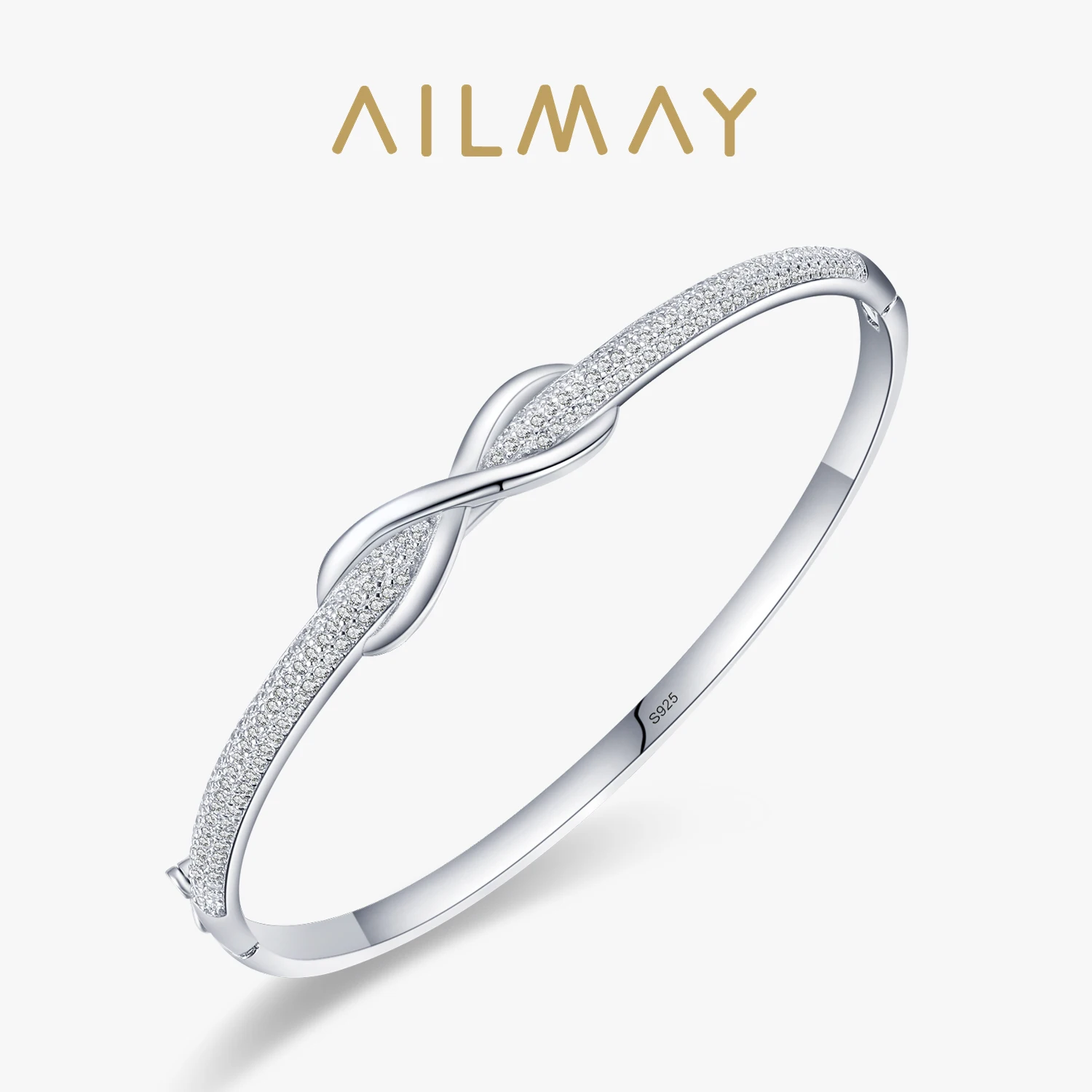 Ailmay Sparkle Interwoven Bracelets 925 Sterling Silver CZ Zircon Bracelets For Women Girls Anti-allergy Fine Jewelry Gifts