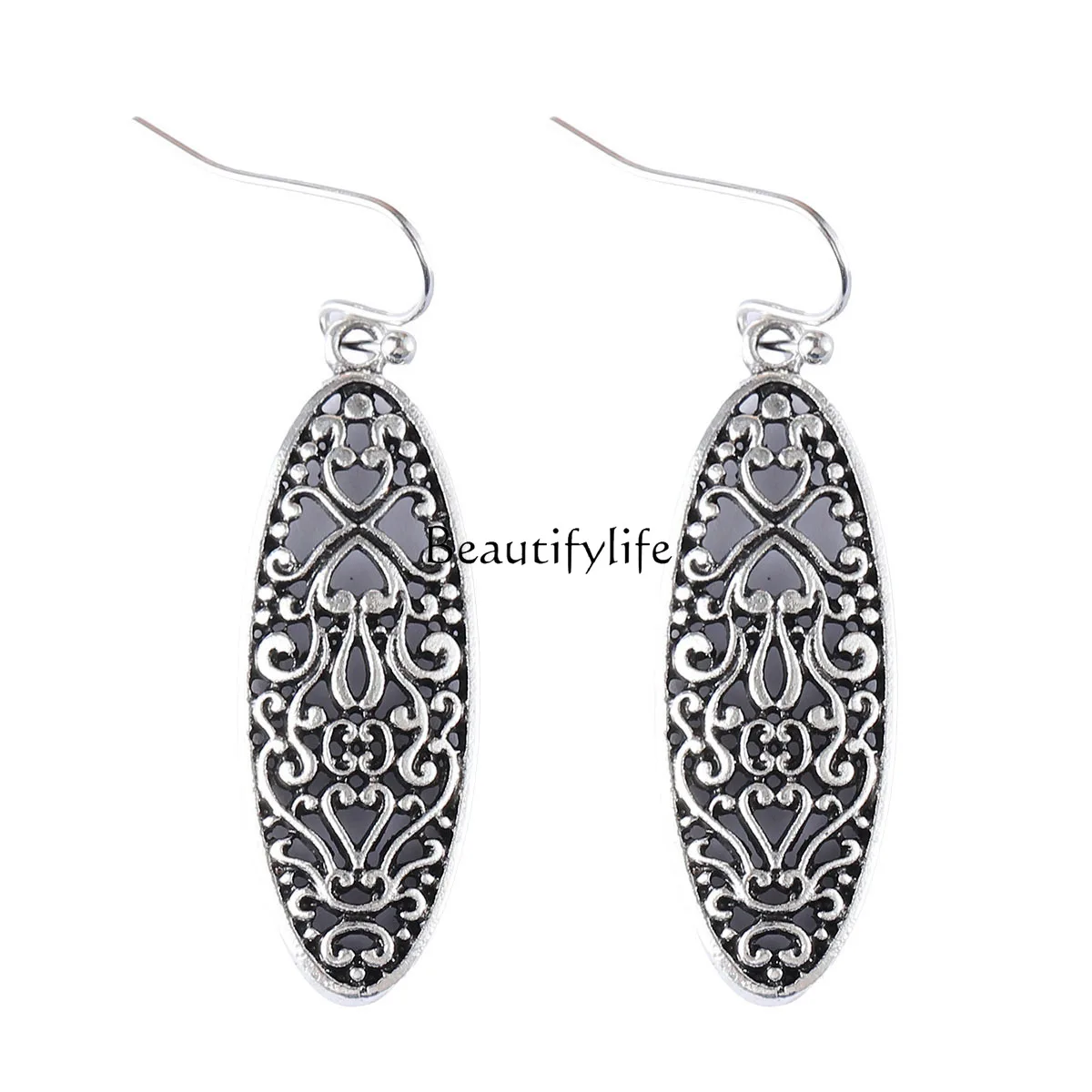 

Retro ethnic style geometric hollow carved earrings niche versatile ear jewelry