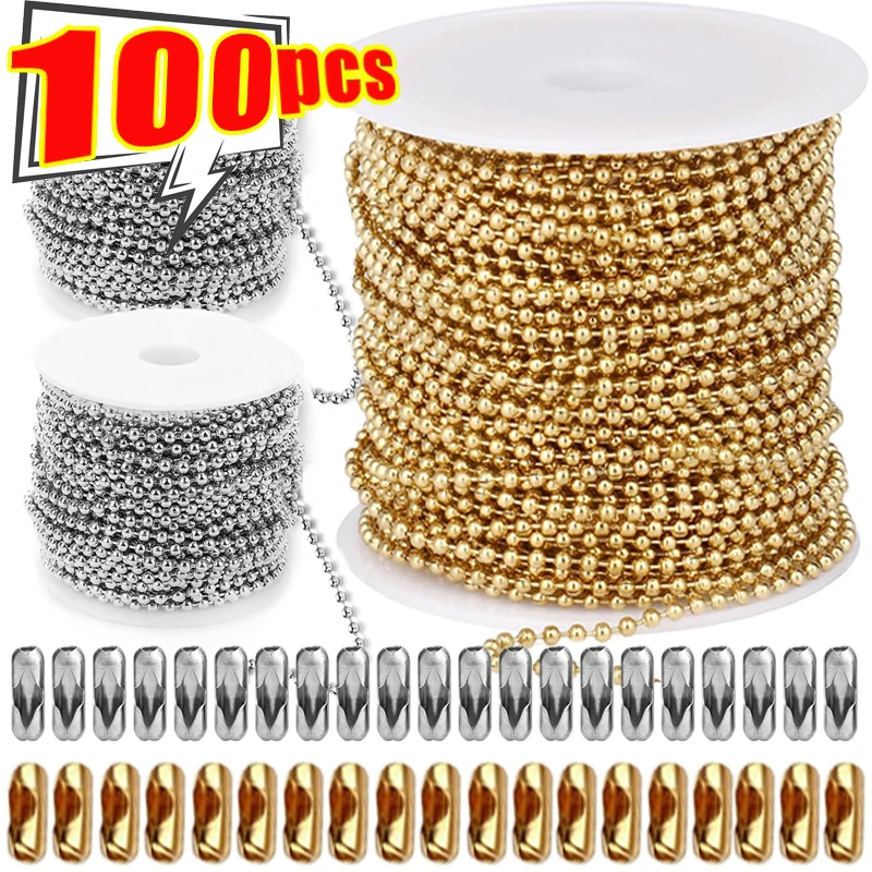 100 قطعة الذهب والفضة الكرة حبة قابل للتعديل قلادة موسع سلسلة Keychain بها بنفسك المفاتيح المعلقات العثور على المجوهرات صنع الملحقات
