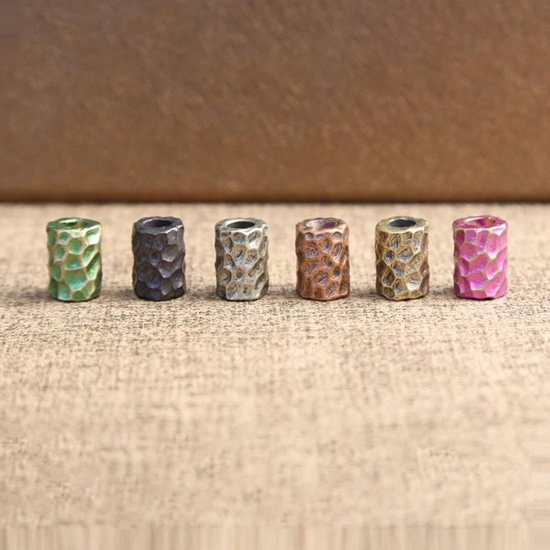 

Brass Hammer Texture Pattern Cylinder EDC Knife Beads Paracord Lanyard Pendants DIY Adult Fidget Toy Paracord Rope Accessories