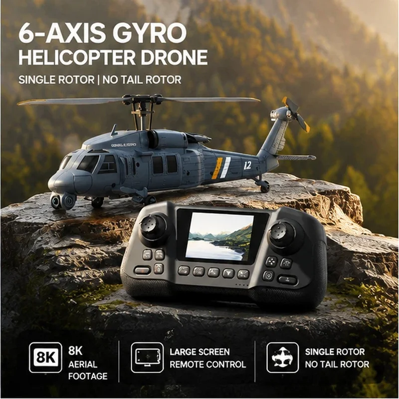 L2 Apache Rc Helicopter 8k Camera Fpv Screen Single Rotor No Flybar 6 Axis Gyro Military Remote Control Aircraft For Hobby