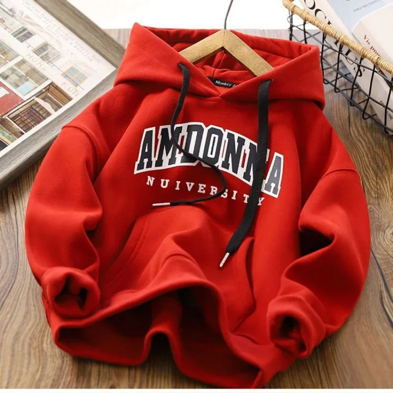 ZOETOPKID Warmes, dickes Sweatshirt für Kinder, Herbst- und Winteroberteile, Jungen-Hoodies, Trainingsanzug, Kinderkleidung mit Buchstaben-Print, Freizeitkleidung – Detail 4