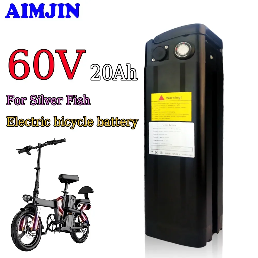 

For Silver Fish Style Electric Bike Battery with Aluminum Case Anti-theft Lock E-bike Battery 60V 20Ah Lithium ion Battery Pack