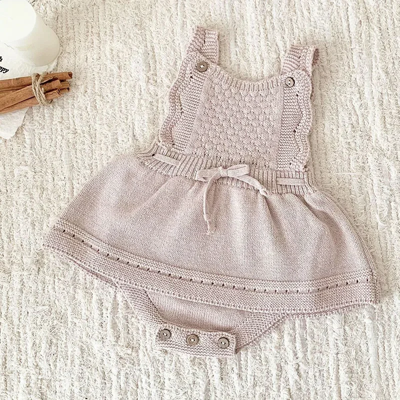 2024 New Autumn Toddler Baby Girl Knitted Romper Sleeveless Solid Color Infant Baby Girls Knitted Jumpsuit Children Clothes