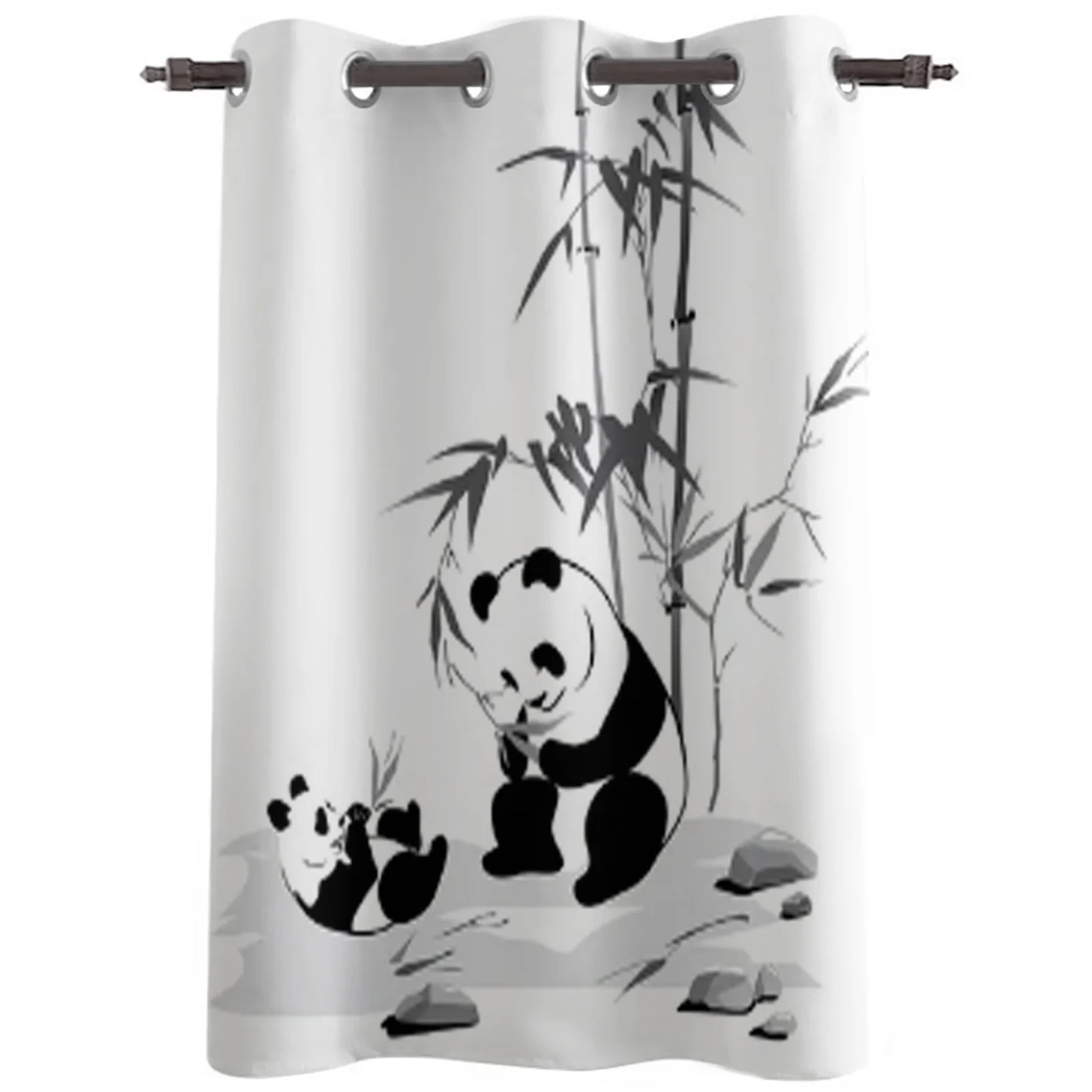 Cute Panda Baby Eat Bamboo Line Printing Curtain For Living Room Luxury Bedroom Hotel Curtain Home Decor Window Balcony Drapes