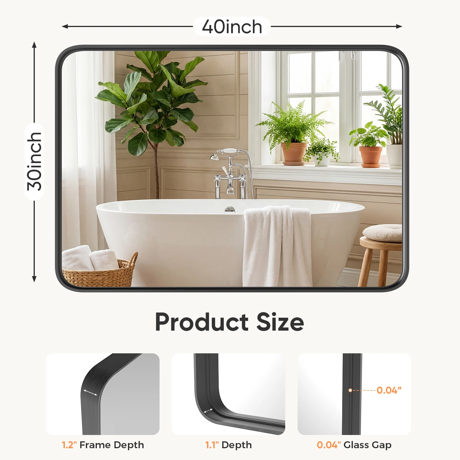 MCQ Rounded Rectangle Wall Mirror with Matte Brush Metal Framed Bathroom Wall Mirror for Over Sink Modern Wall Mount Vanity Mirror for Home