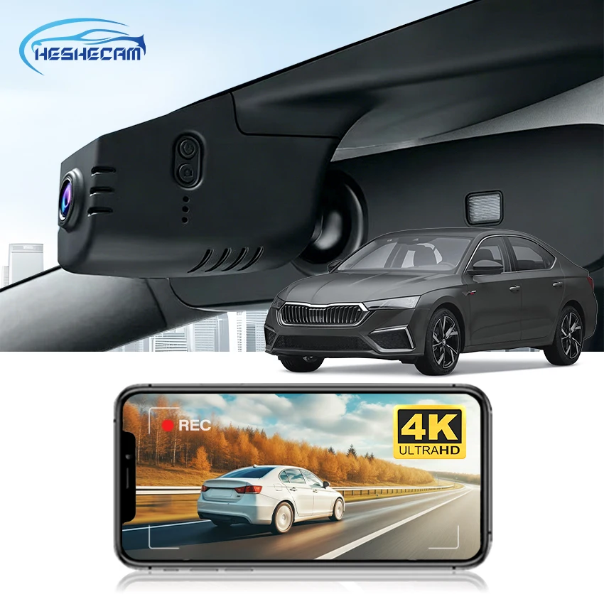 HESHECAM 4K Wifi 2160P Car DVR Dash Cam Camera Video Recorder for Skoda Octavia 4 Mk4 2021 2022 2023 2024 Wireless DashCam