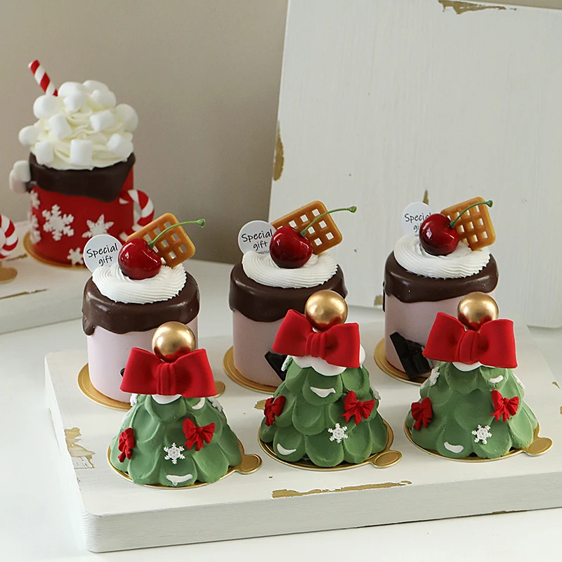Christmas Fake Cake Simulation Christmas Tree Cake Model Desserts Ornaments Bakery Window Display Props Christmas Decor