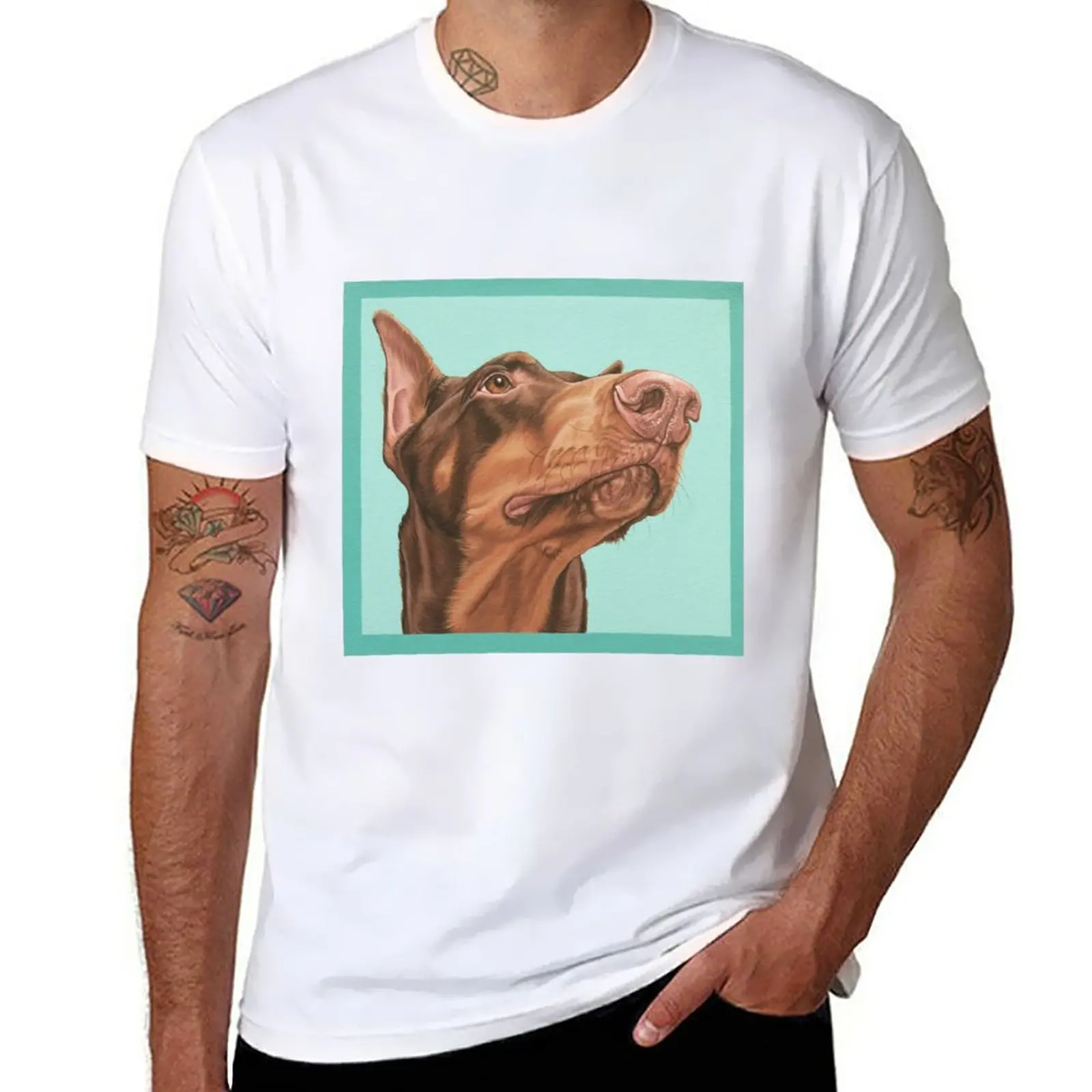 Regal and Majestic Red Doberman Pincher Painting, Dobie Dog Portrait T-Shirt customizeds kawaii clothes tops mens t shirts