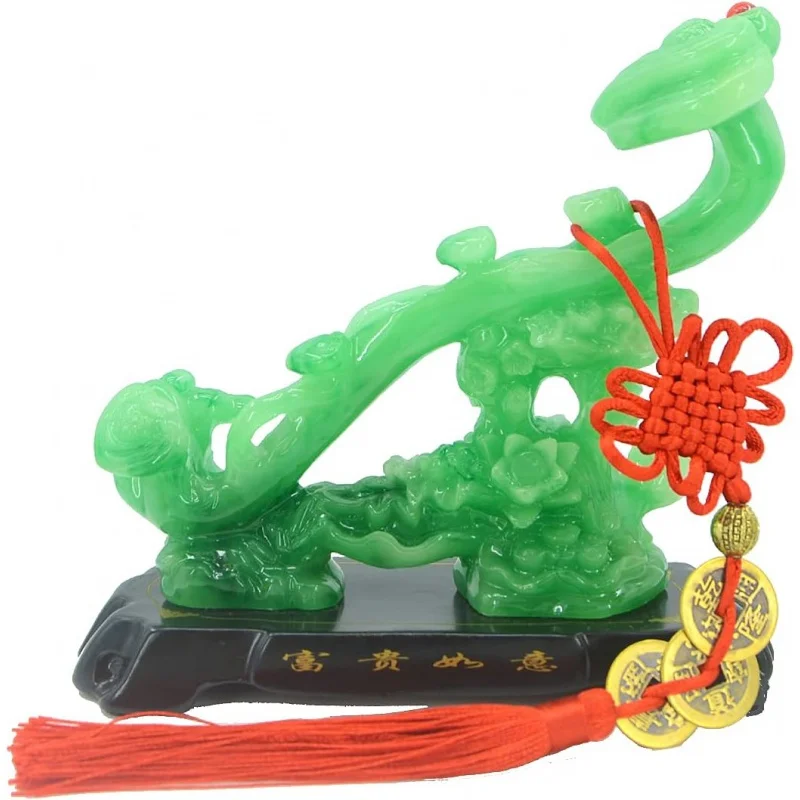 Bwinka Feng Shui Ruyi Statue, Resin Crafts Chinese Charm of Prosperity Sculpture Home Decoration (Green)