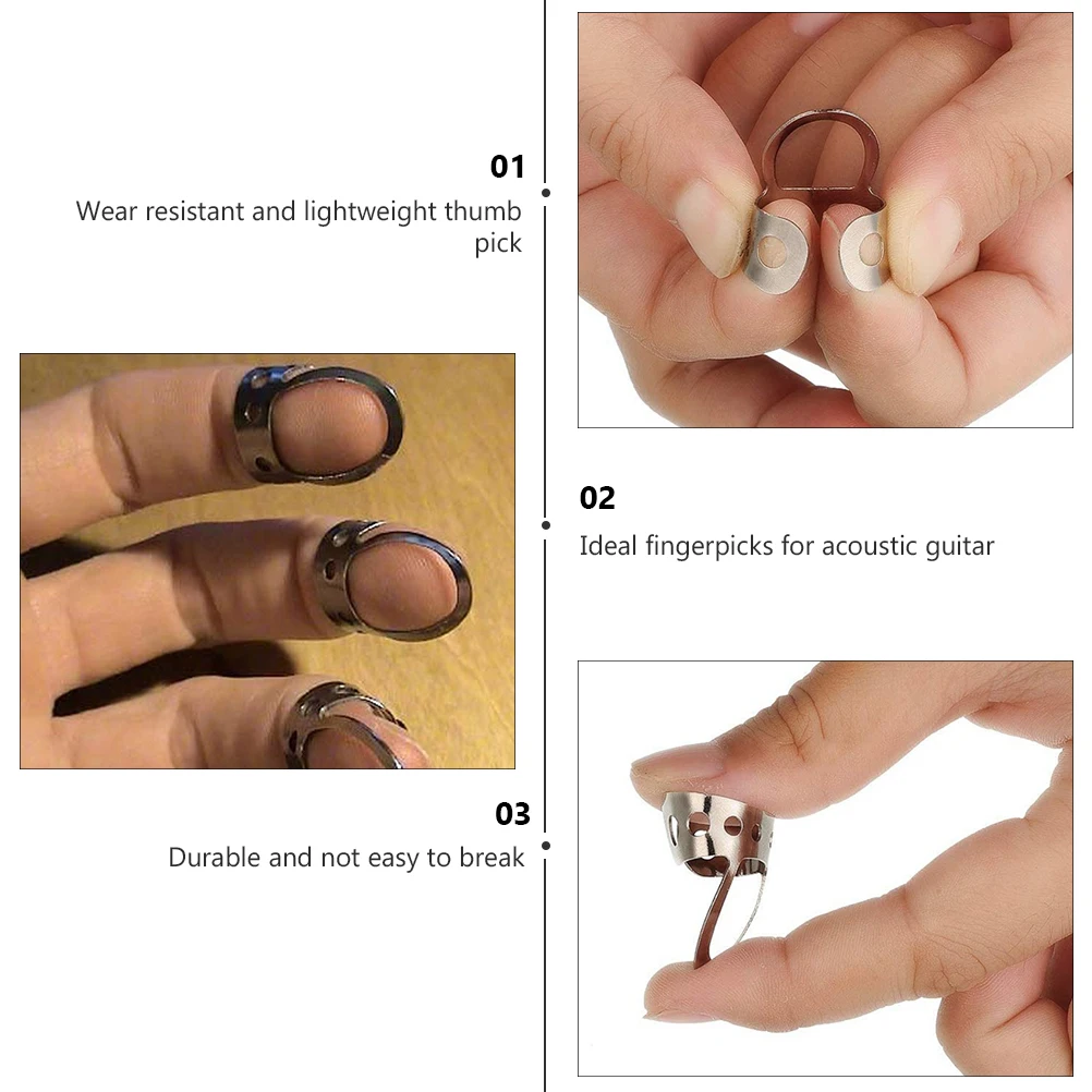 

8 PCS Banjo Pick Adjustable Thumb Shine Guitar Finger Stainless Steel Picks Plectrum Miss Accessories