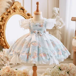 High-end Spanish Girls Dress Infant Big Bow Princess Dress Party Yarn Dresses Children's Clothing Vestidos