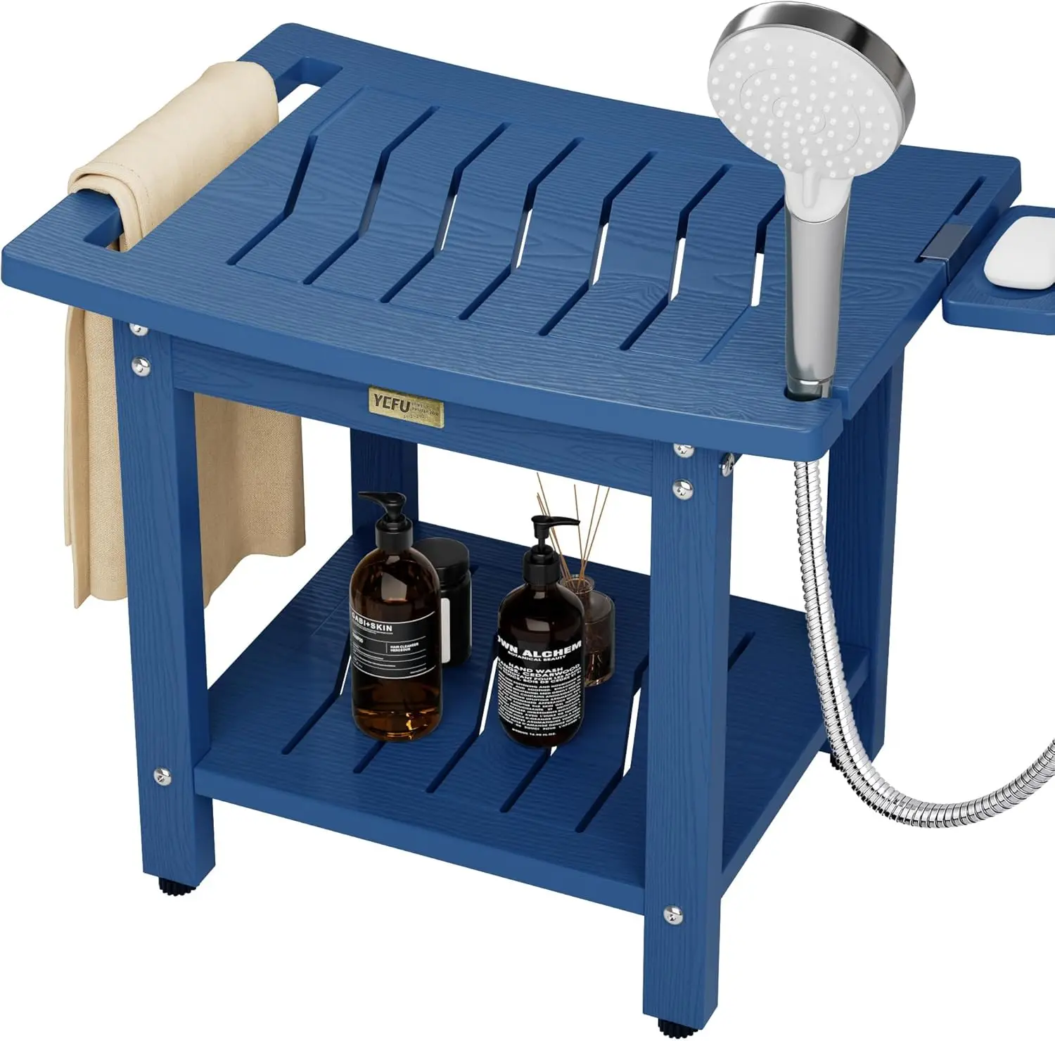 

21 Inch Oversized Shower Chair with Shelf & Handle, 400 LBS Capacity, Non-Slip Easy Assemble Bench for Adults/Elderly