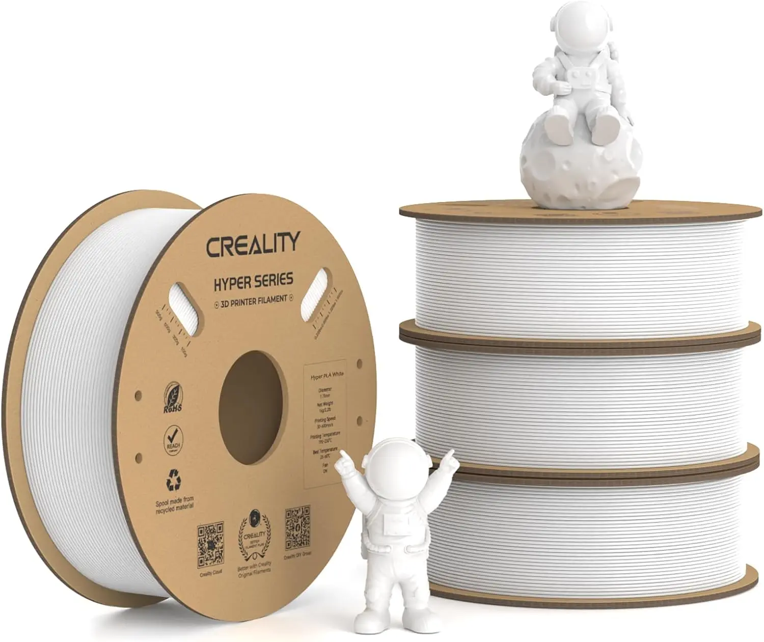 

Creality Hyper PLA filament 1.75mm 30-600mm/s High speed 3D printer dimensional accuracy +/-0.02mm White 4 rolls (1KG/roll)